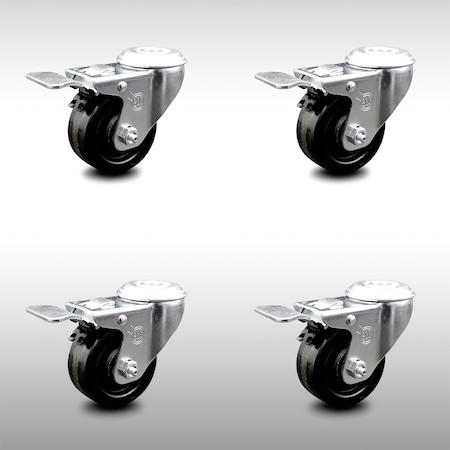 Service Caster 3.5 Inch SS Phenolic Wheel Swivel Bolt Hole Caster Set with Total Lock Brake SCC SCC-SSBHTTL20S3514-PHS-4